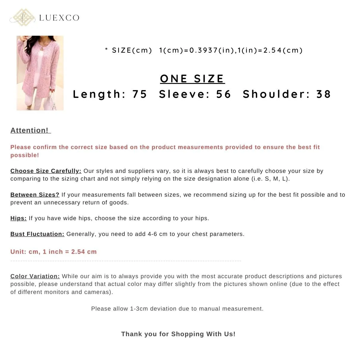Luexco Women's Long Cardigan One Size Knitted Open Front