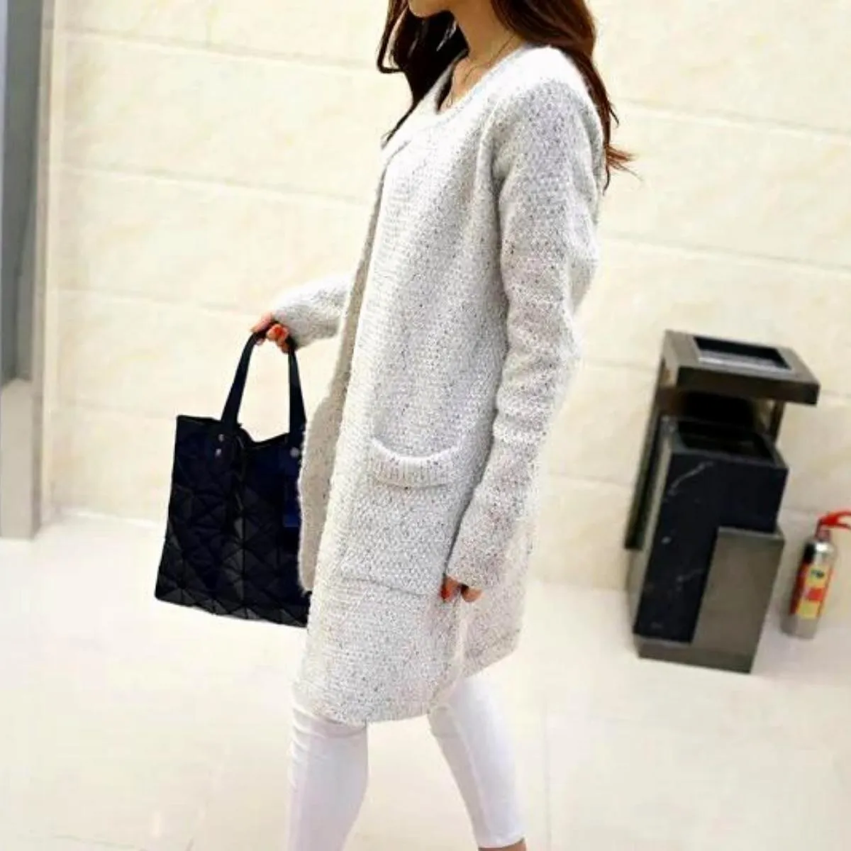 Luexco Women's Long Cardigan One Size Knitted Open Front
