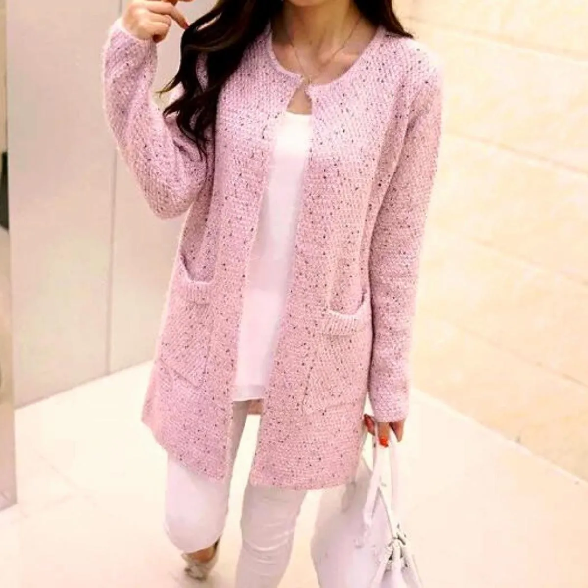 Luexco Women's Long Cardigan One Size Knitted Open Front
