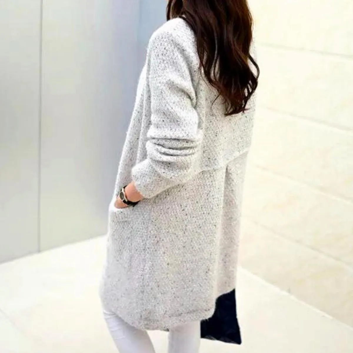 Luexco Women's Long Cardigan One Size Knitted Open Front