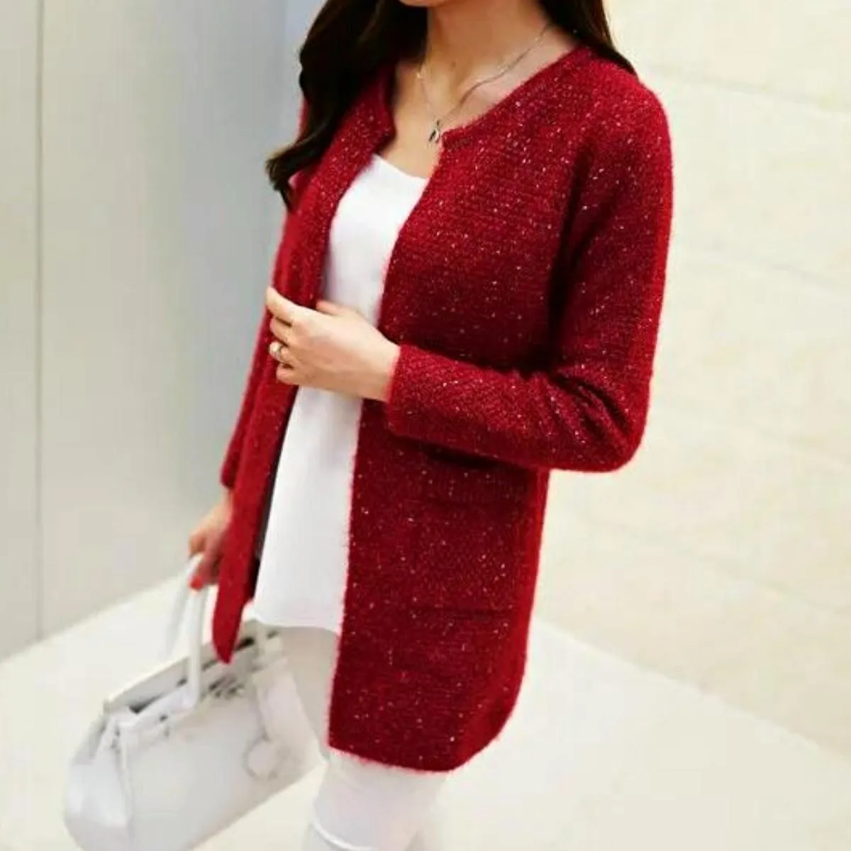 Luexco Women's Long Cardigan One Size Knitted Open Front
