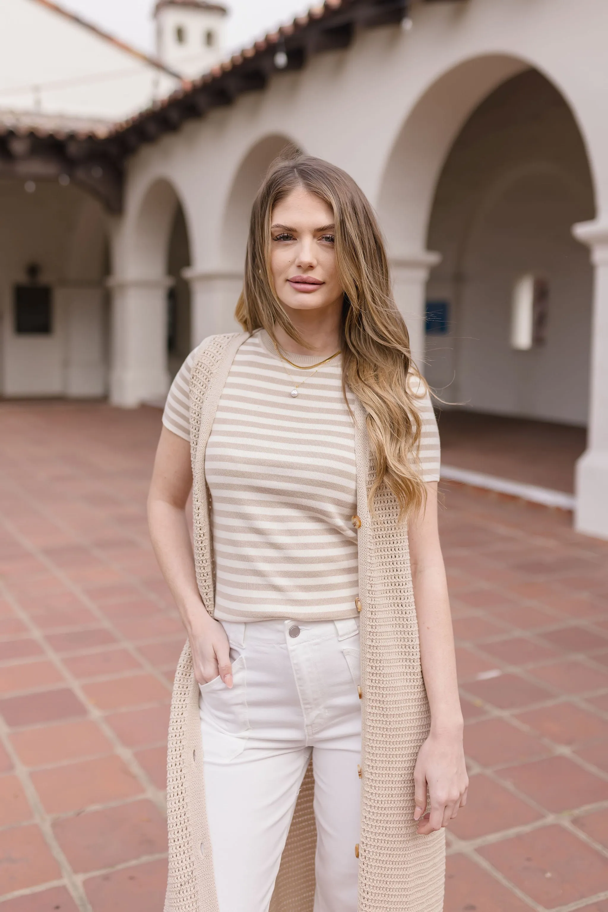 Mae Sleeveless Knit Button Down Long Cardigan Taupe