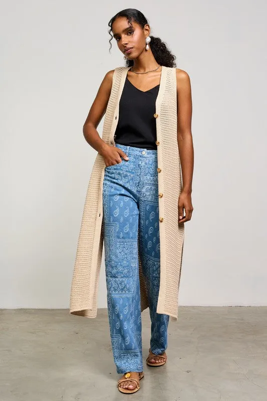Mae Sleeveless Knit Button Down Long Cardigan Taupe