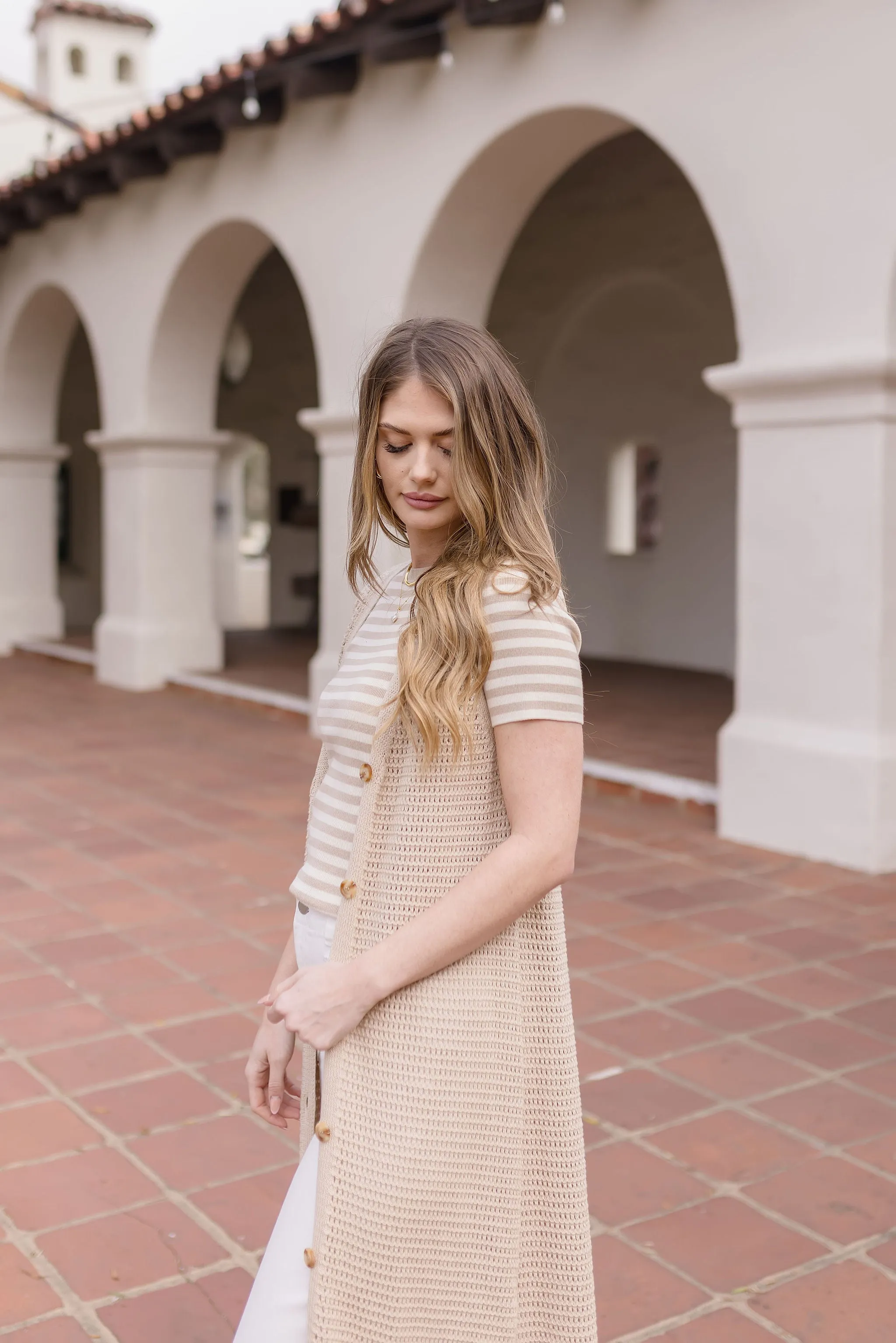 Mae Sleeveless Knit Button Down Long Cardigan Taupe