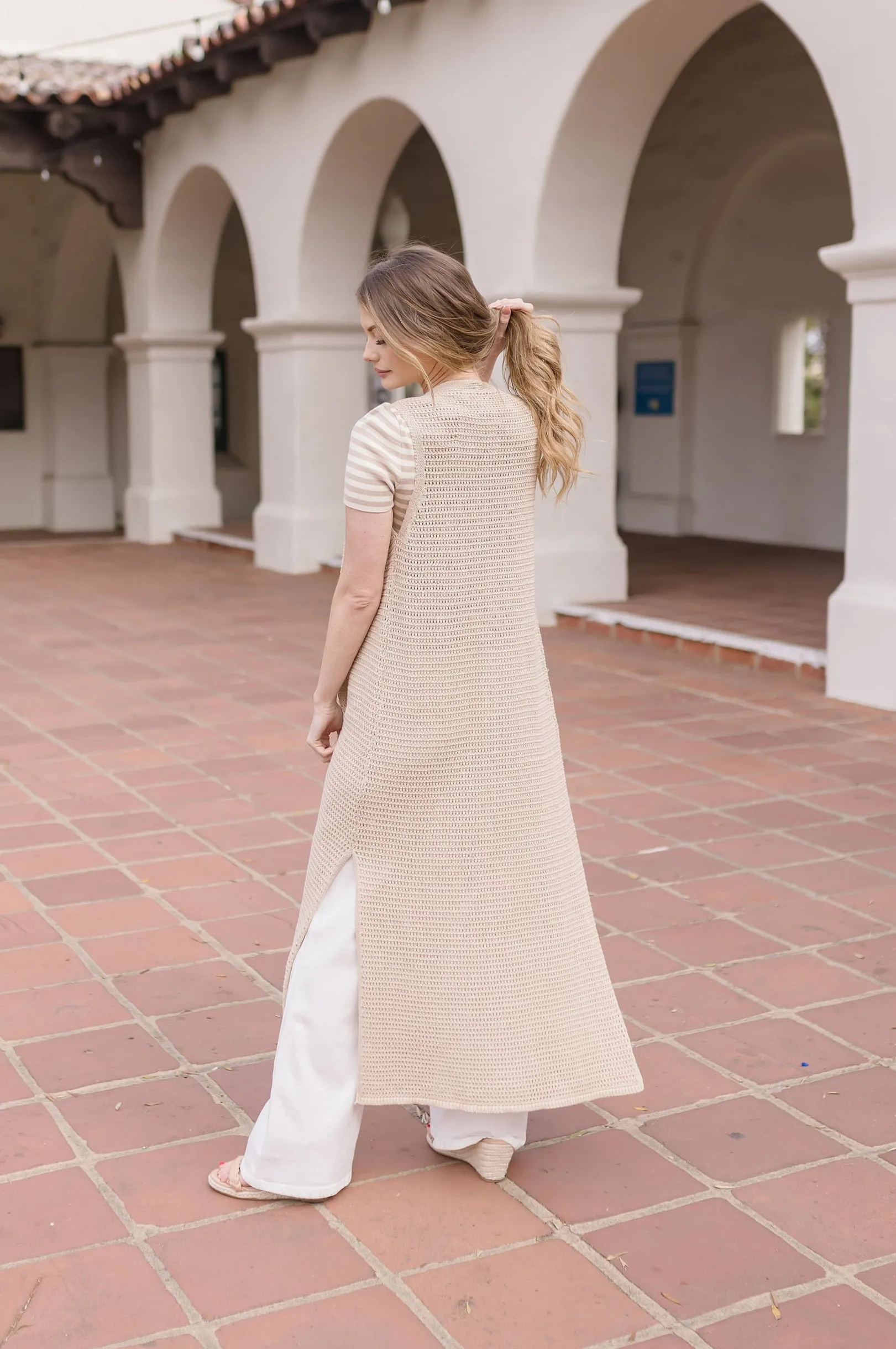 Mae Sleeveless Knit Button Down Long Cardigan Taupe