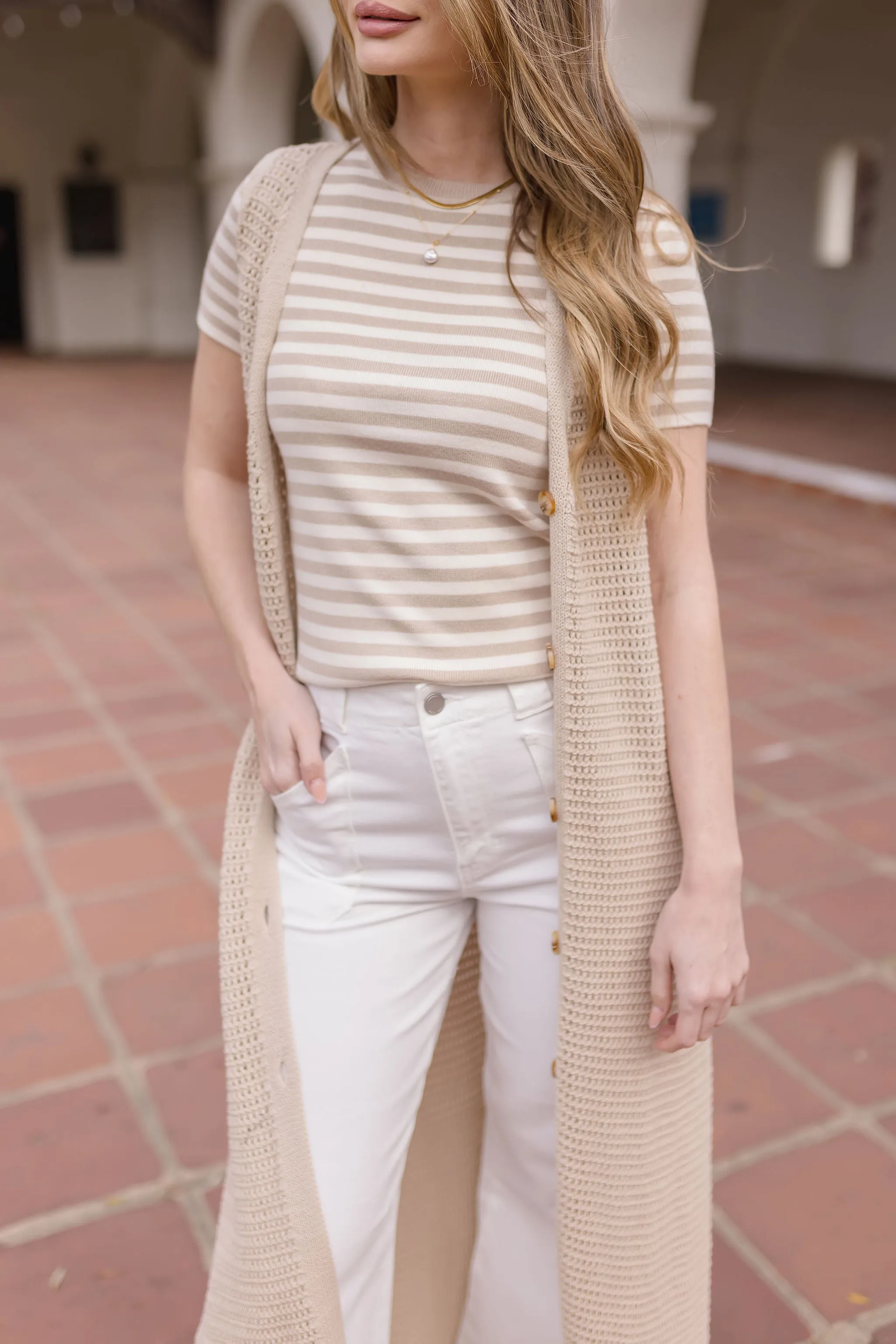 Mae Sleeveless Knit Button Down Long Cardigan Taupe