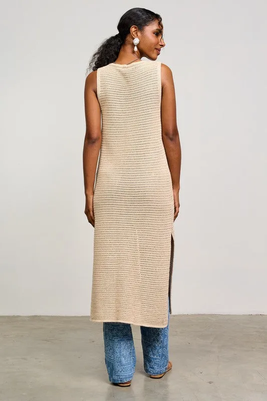 Mae Sleeveless Knit Button Down Long Cardigan Taupe
