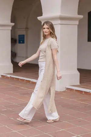 Mae Sleeveless Knit Button Down Long Cardigan Taupe