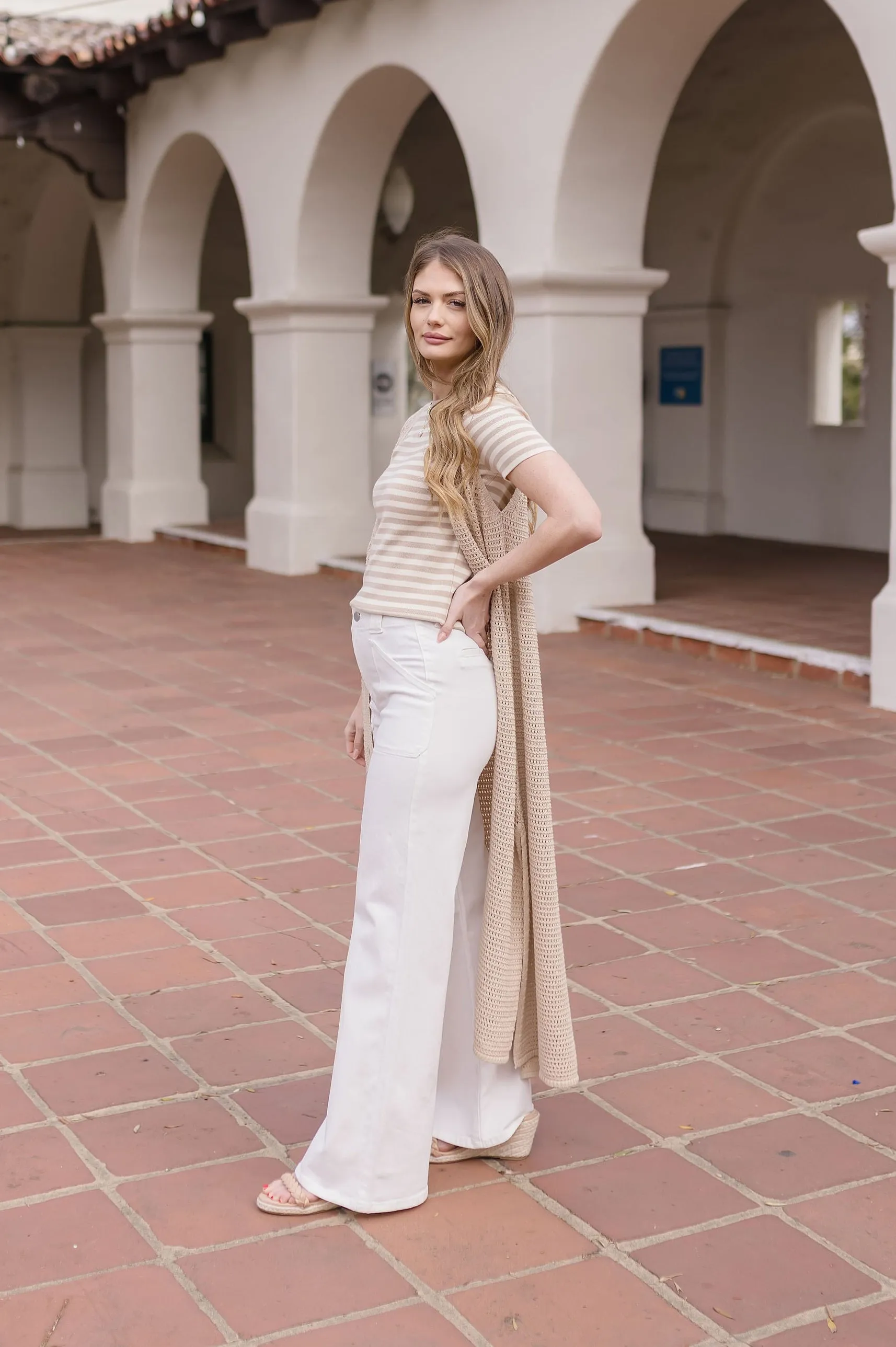 Mae Sleeveless Knit Button Down Long Cardigan Taupe