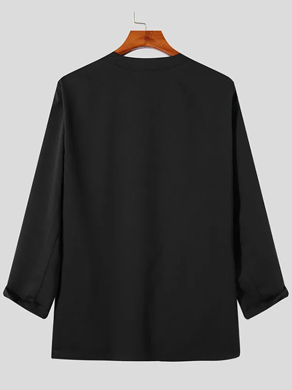 Mens Collarless Loose Casual Long Sleeve Blazer SKUI38071