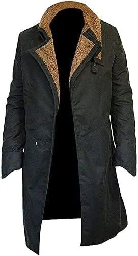 Mens Trench Runner Coat - Ryan Gosling Cotton Black Fur Coat - Officer K 2049 Coat Jacket