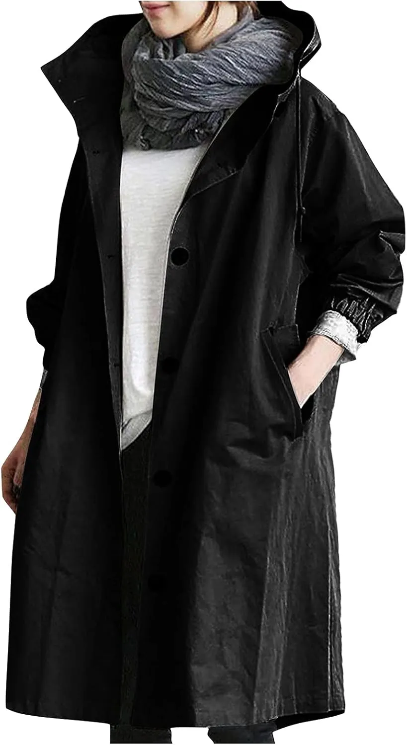 NBXNZWF Womens Rain Jackets Waterproof Lightweight Outdoor Raincoat Plus Size Active Trench Windbreaker Jacket with Hood