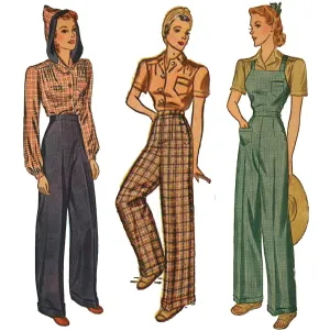 PDF - 1940s Pattern, Land Girl High Waist Slacks & Overalls -  Bust 38" (97cm) - Download