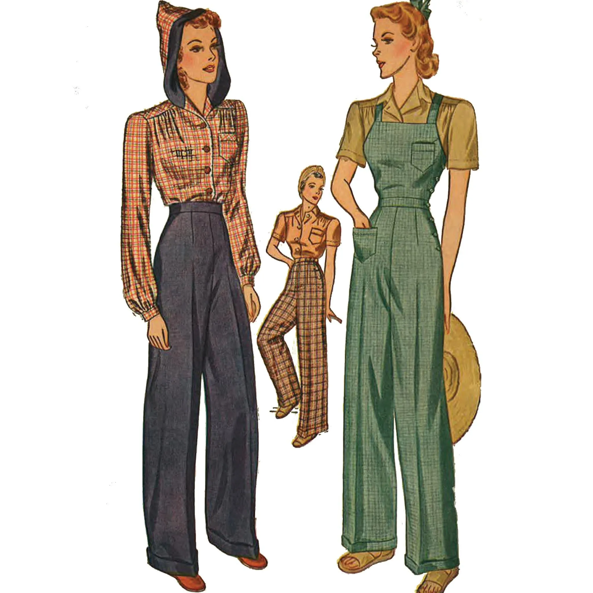 PDF - 1940s Pattern, Land Girl High Waist Slacks & Overalls -  Bust 38" (97cm) - Download