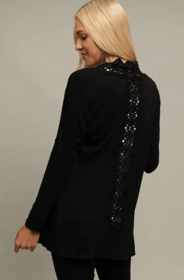 Scalloped Lace Insert Open Front Cardigan 108-1
