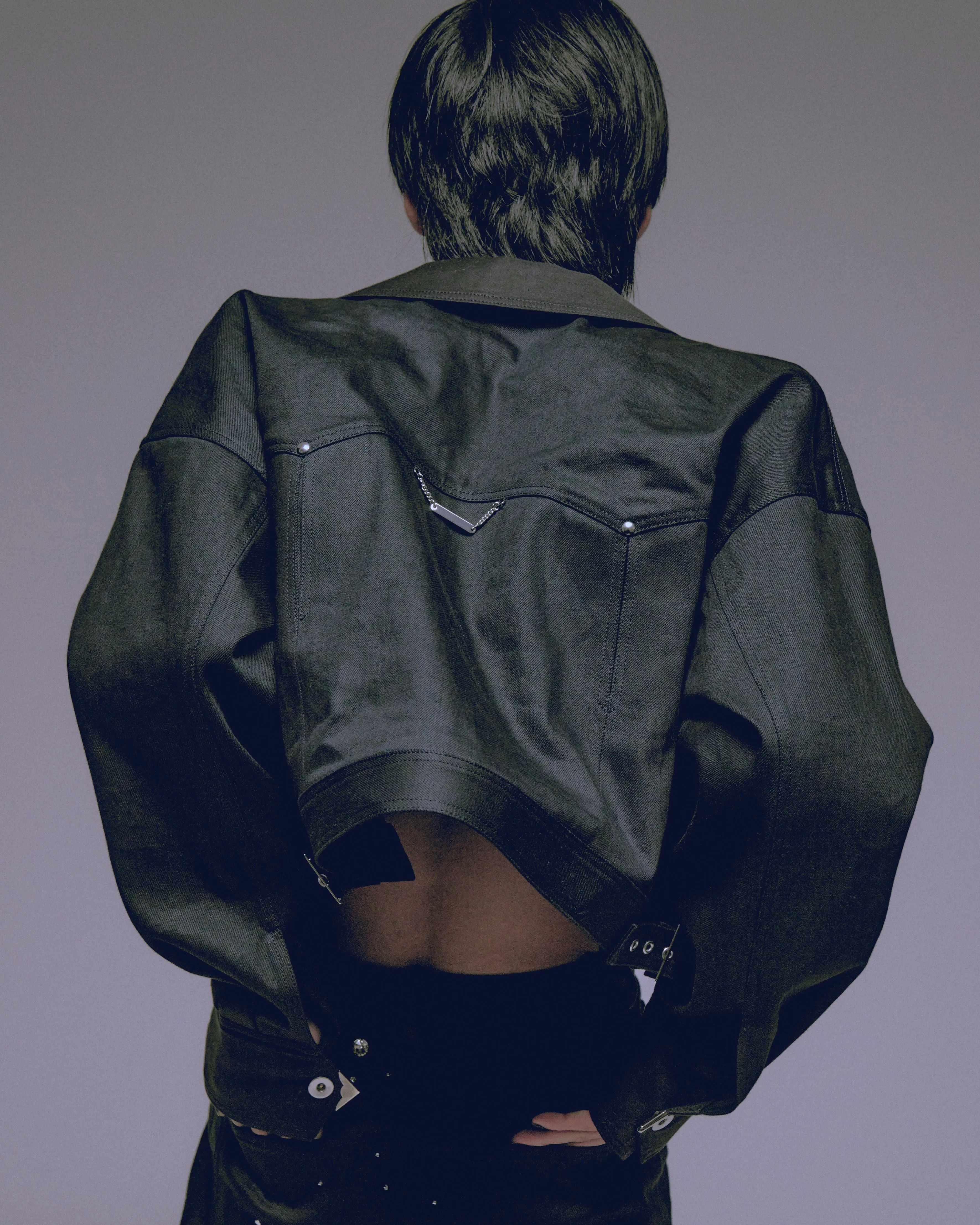 Silver metal black denim jacket【stock】