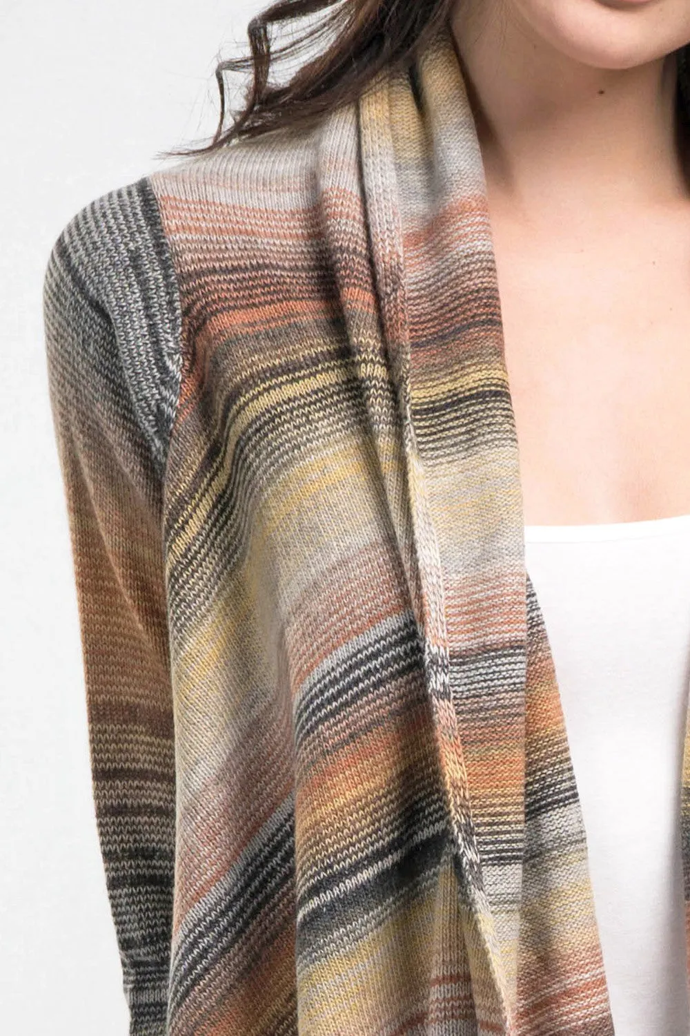 Striped Asymmetrical Cowl Draped Cardigan Sweater