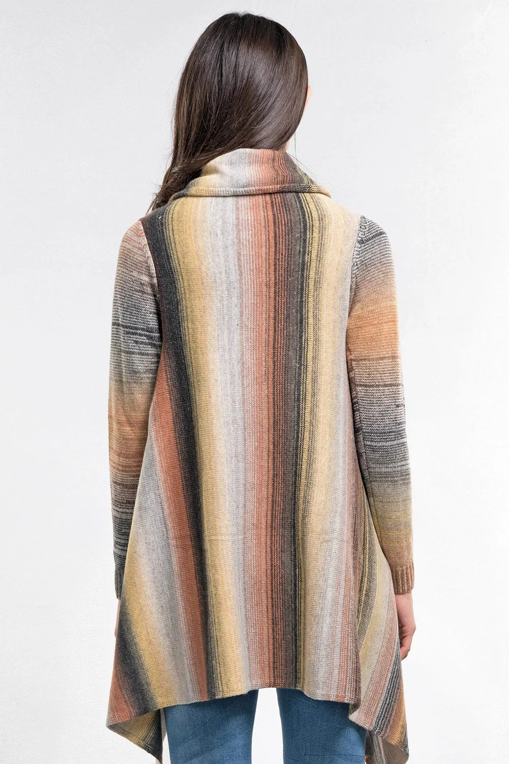 Striped Asymmetrical Cowl Draped Cardigan Sweater
