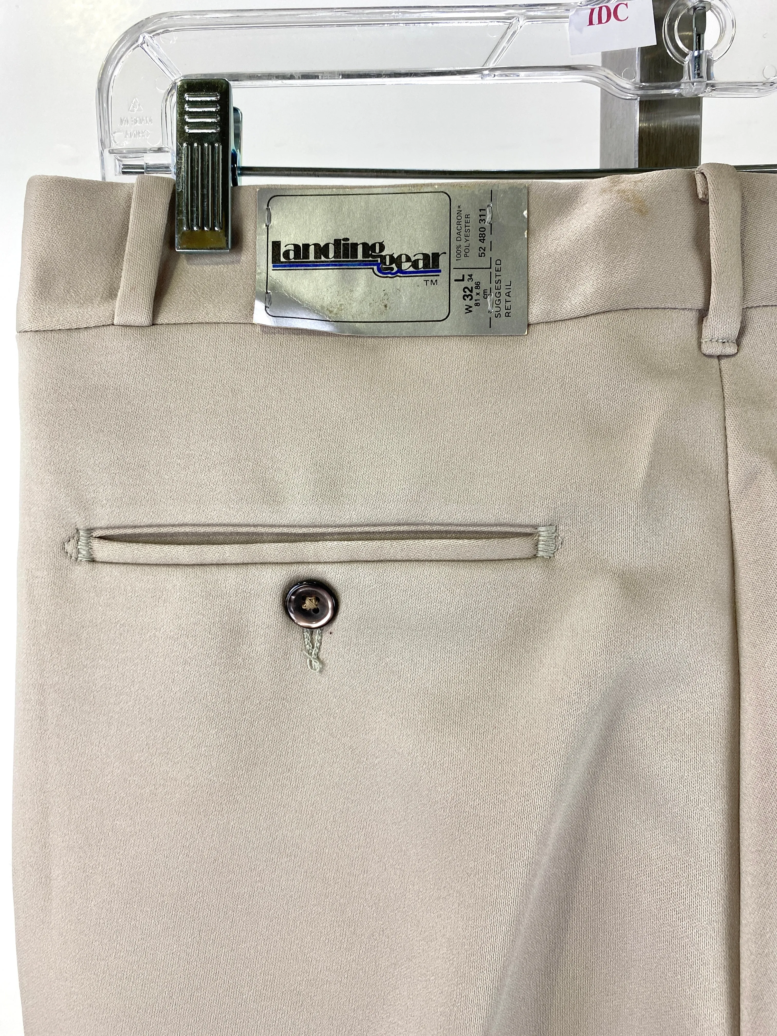 Vintage 1970s Deadstock Straight-Leg Polyester Trouser's, Men's Beige Slacks, NOS