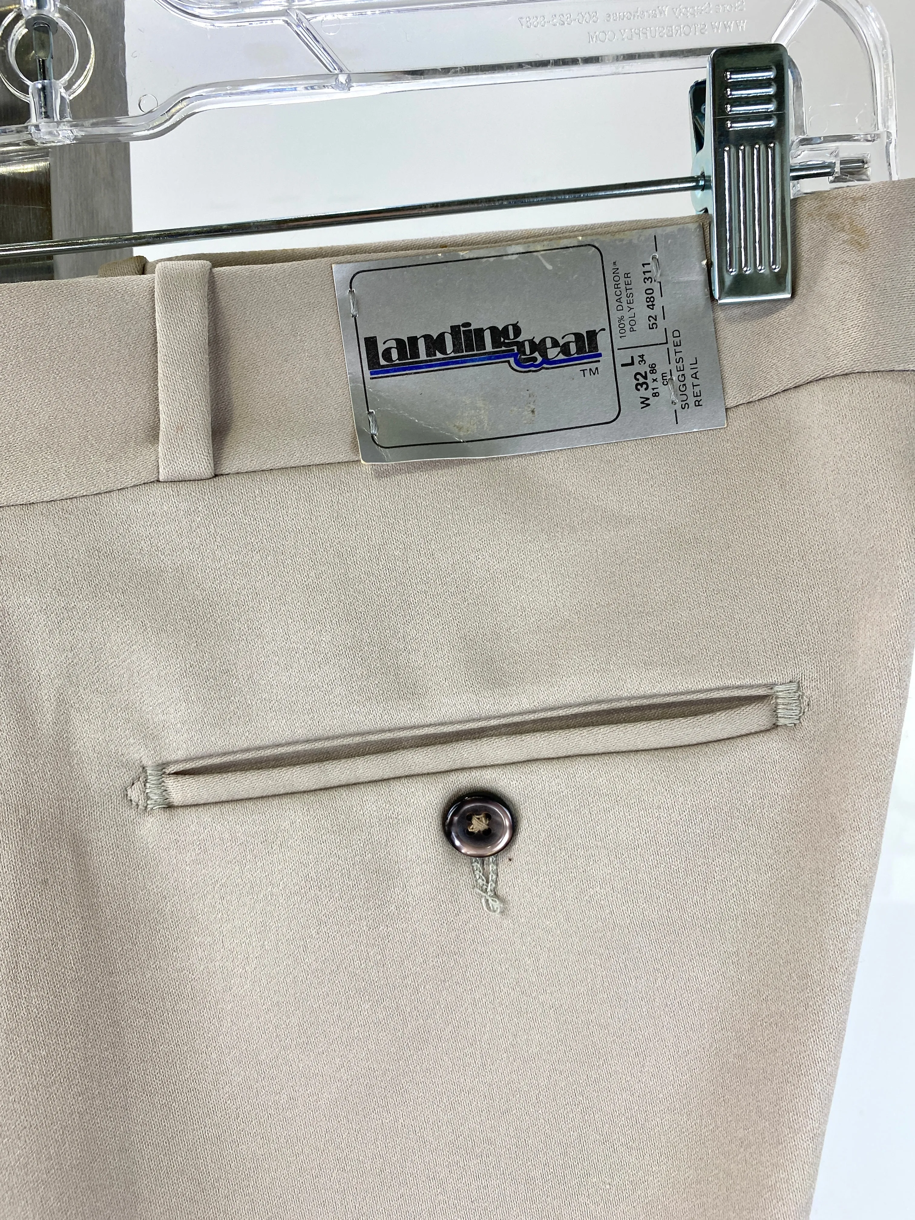 Vintage 1970s Deadstock Straight-Leg Polyester Trouser's, Men's Beige Slacks, NOS