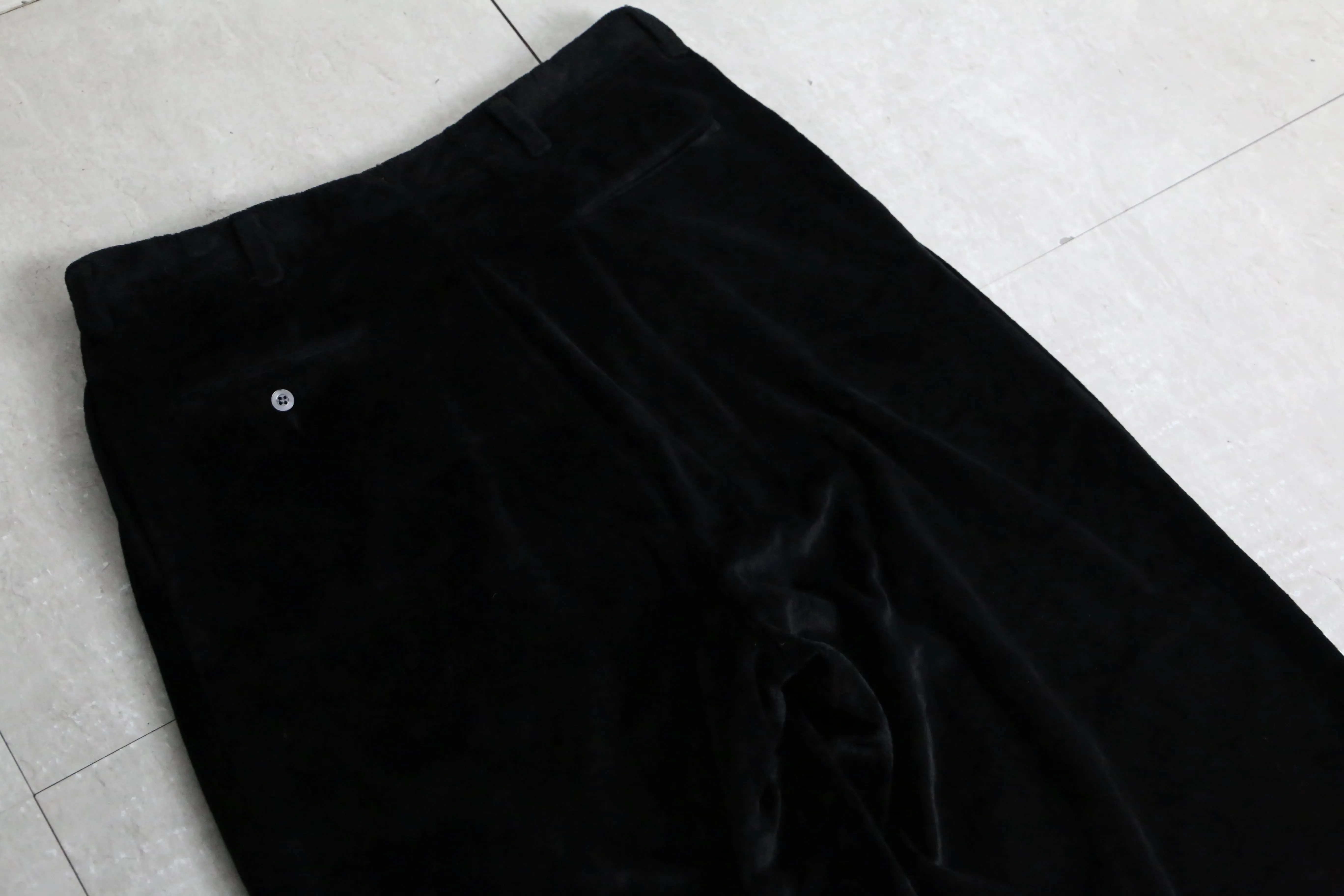 wide straight box tuck velour slacks
