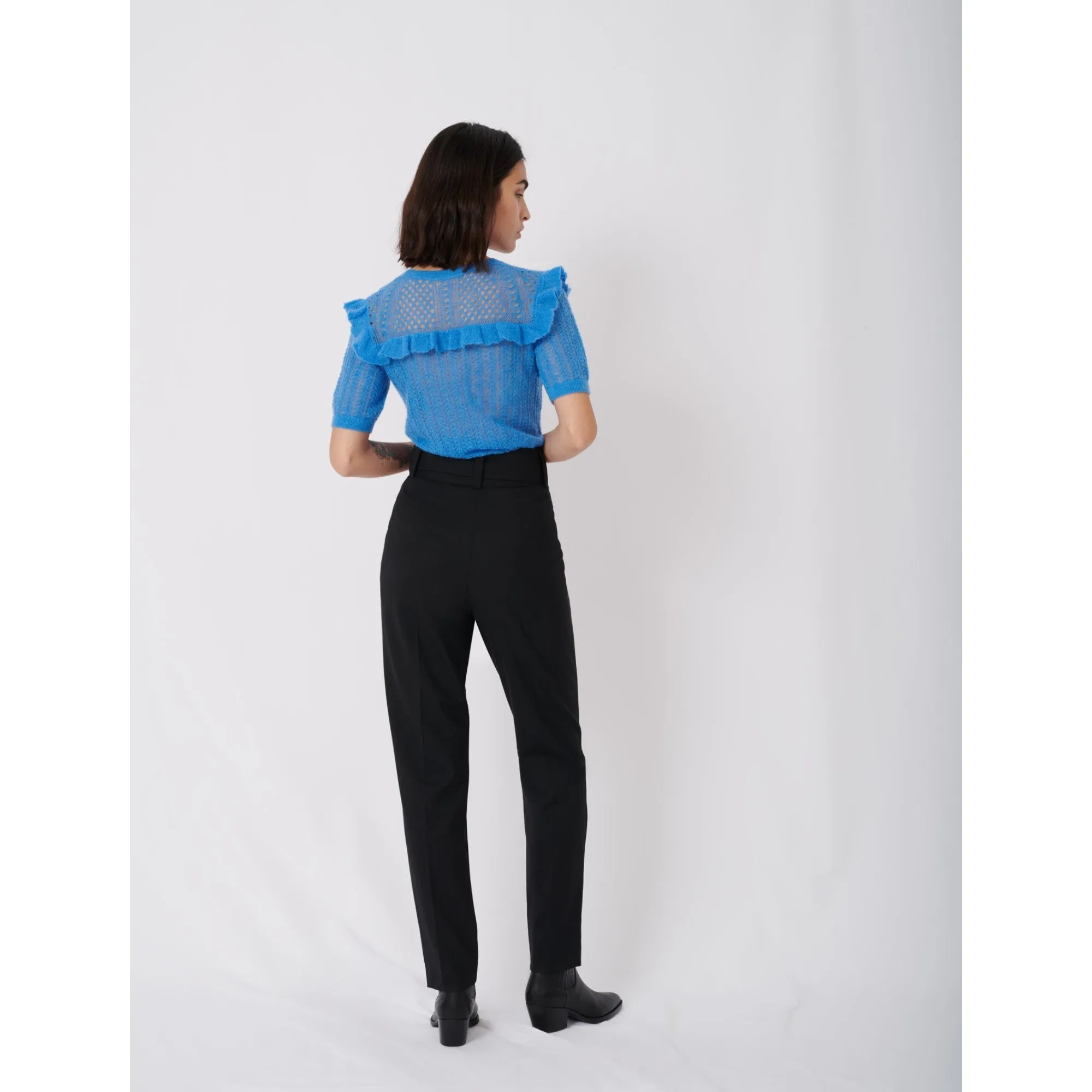 Women Belted High-Waisted Trousers - Black