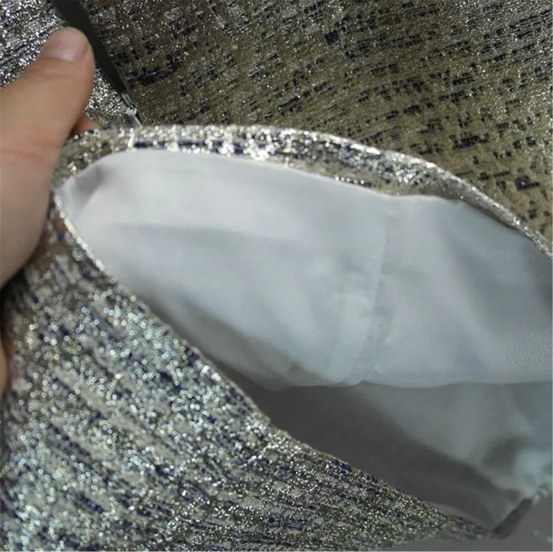Women Silver Sparkle Round Neck Tweed Sheath Dress