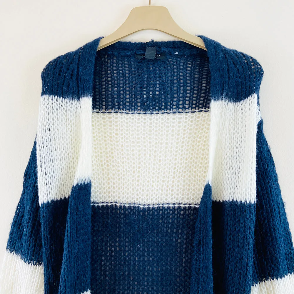 Womens Long Waffle Knit Open Cardigan