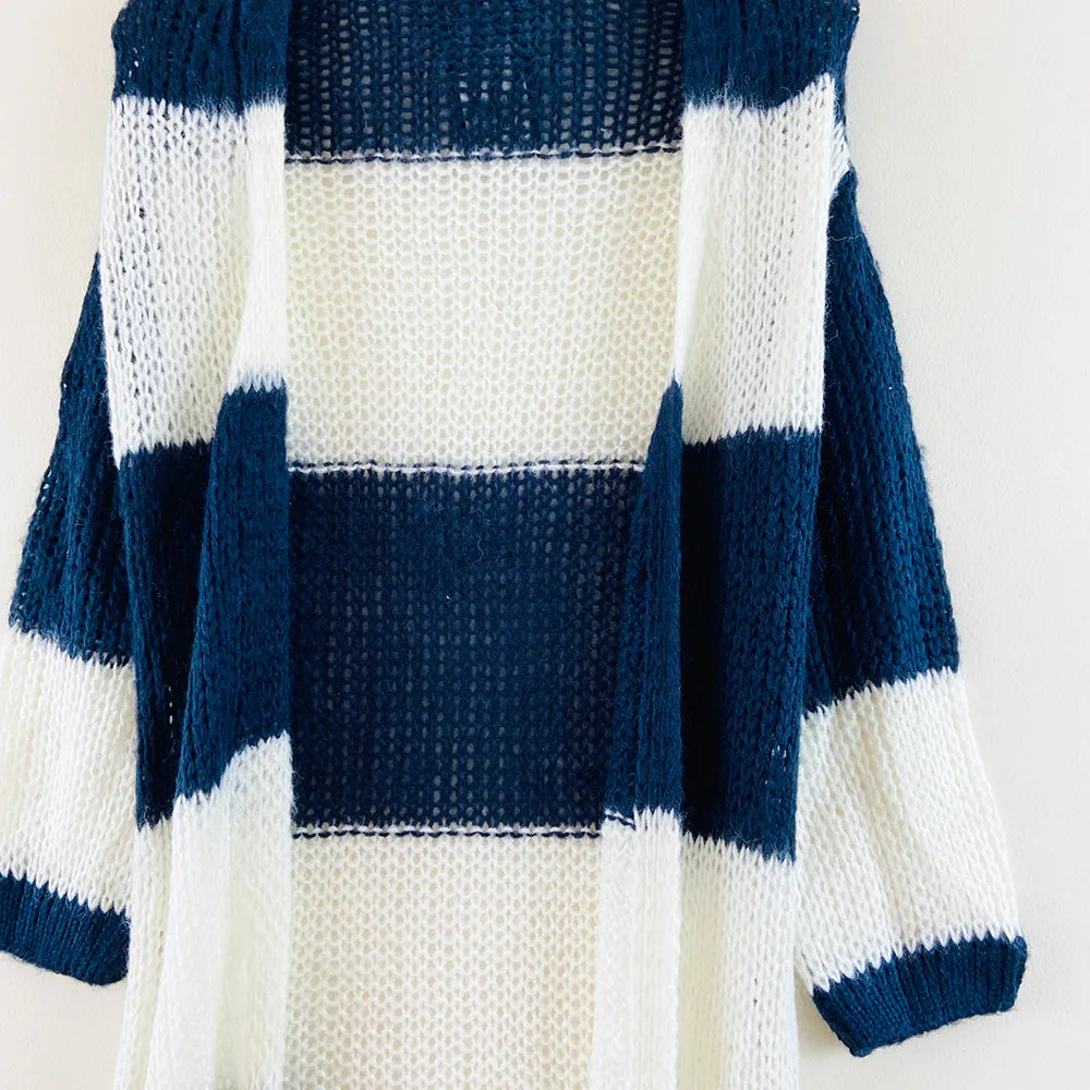Womens Long Waffle Knit Open Cardigan