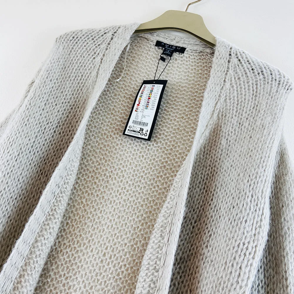 Womens Long Waffle Knit Open Cardigan