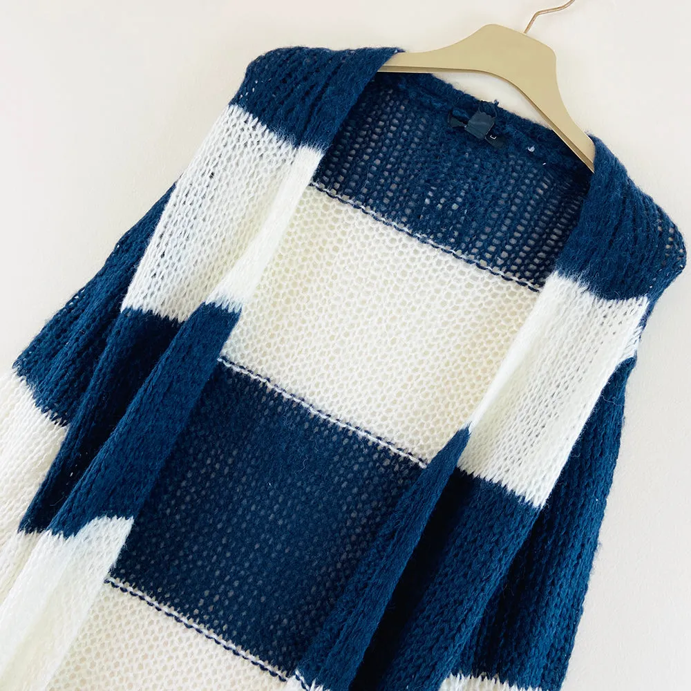 Womens Long Waffle Knit Open Cardigan