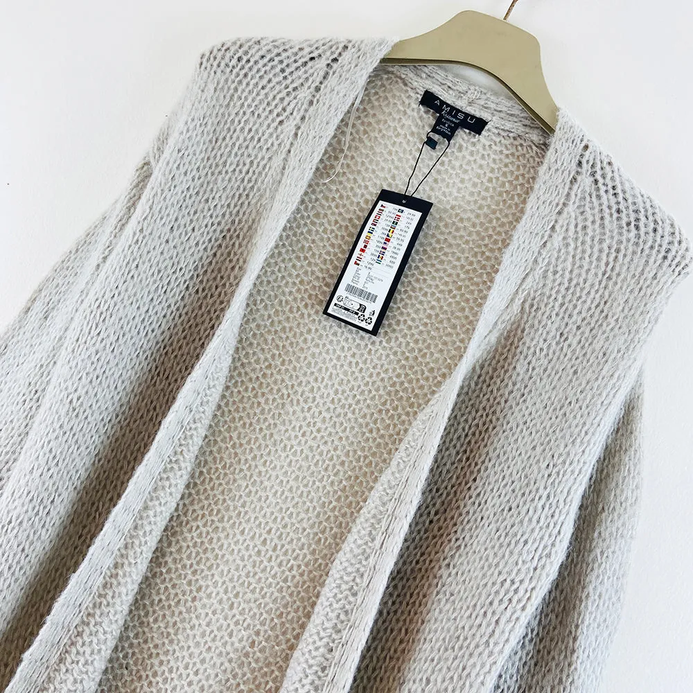 Womens Long Waffle Knit Open Cardigan