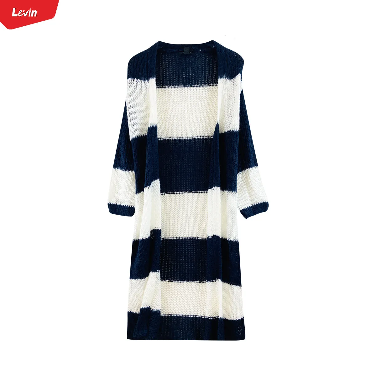 Womens Long Waffle Knit Open Cardigan