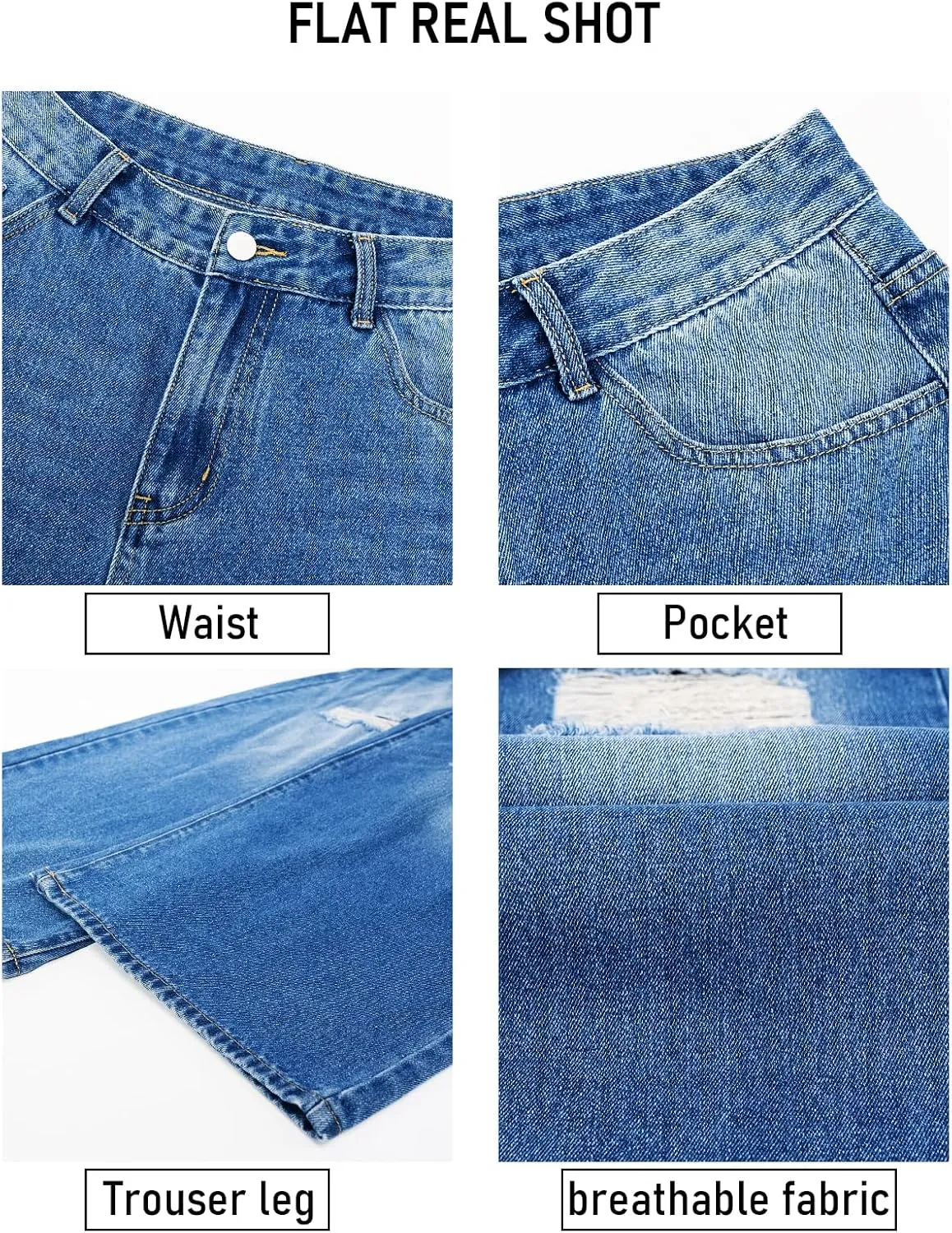Women's Wide Leg Jeans with High Waist Distressed Ripped Jeans Straight Leg Denim Pants Standard